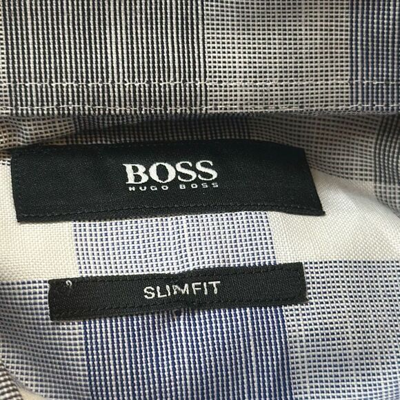 Hugo Boss Mens Slim Fit Long Sleeve Button Up Shirt Size 15 1/2 39 Purple Gray - Picture 6 of 9